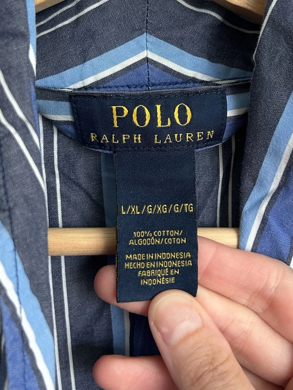 Men’s Polo Ralph Lauren Cotton Robe Blue Stripe L/XL Pockets Lightweight